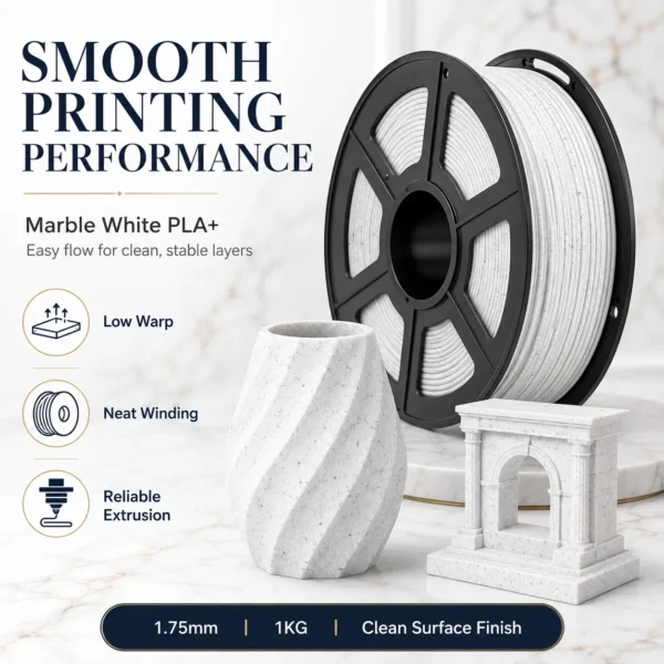 2f58a6e7-fc81-4d36-af96-e952a74241a6 HELOLAND Marble White PLA Plus Filament 1.75mm 1KG, Stone Speckled 3D Printer Filament with Smooth Extrusion, Low Warping and Clean Layer Finish for Sculptures, Vases, Home Decor, Models, Crafts and FDM Printers