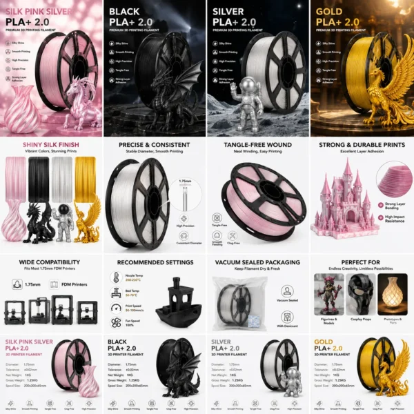 40da4546-201b-465c-b51f-8467cb8722f7 PLA+ 2.0 3D Printer Filament 1.75mm 250g - Premium Quality, Smooth Printing, Strong Layer Adhesion, Great for Models