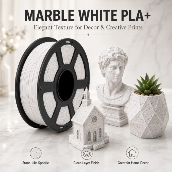c1f64e1c-0c98-4df4-b559-269ffc0e223e HELOLAND Marble White PLA Plus Filament 1.75mm 1KG, Stone Speckled 3D Printer Filament with Smooth Extrusion, Low Warping and Clean Layer Finish for Sculptures, Vases, Home Decor, Models, Crafts and FDM Printers