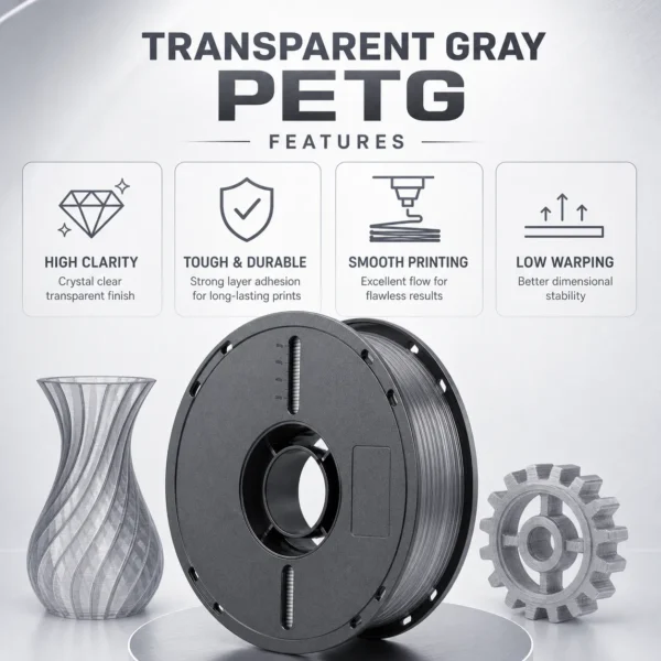 Transparent PETG Filament 1.75mm 1kg Spool - High Clarity, Smooth Printing , Gray / Pink Options (复制) (复制) (复制)