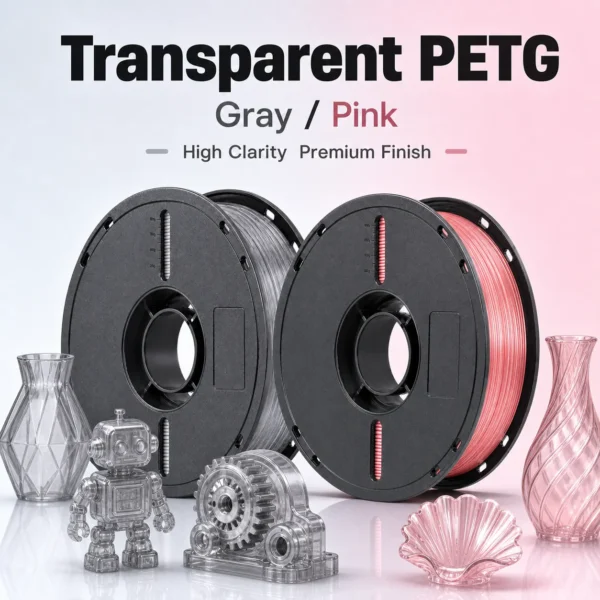 Transparent PETG Filament 1.75mm 1kg Spool - High Clarity, Smooth Printing , Gray / Pink Options (复制) (复制) (复制)