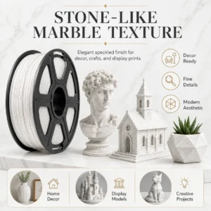 HELOLAND Marble White PLA Plus Filament 1.75mm 1KG, Stone Speckled 3D Printer Filament with Smooth Extrusion, Low Warping and Clean Layer Finish for Sculptures, Vases, Home Decor, Models, Crafts and FDM Printers