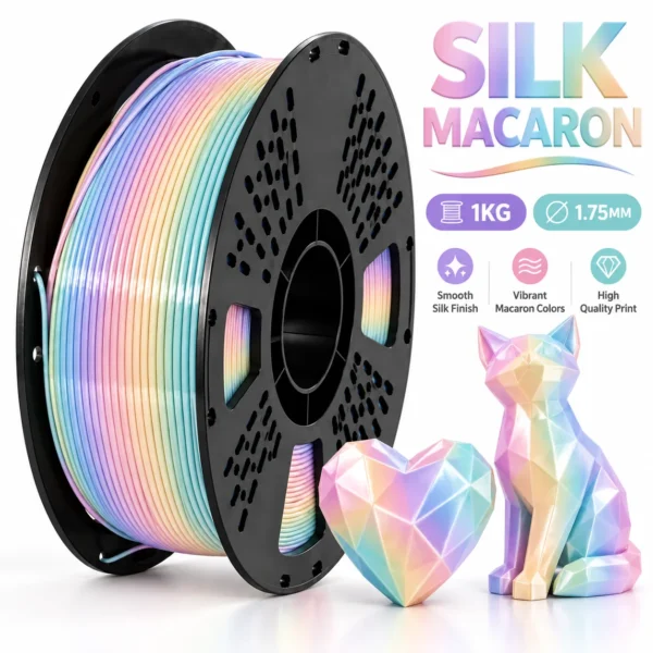 Silk Macaron Rainbow PLA Filament 1.75mm 1KG, Pastel Multicolor Gradient 3D Printer Filament, Shiny Silk Finish for Crafts, Models & Decorative 3D Printing