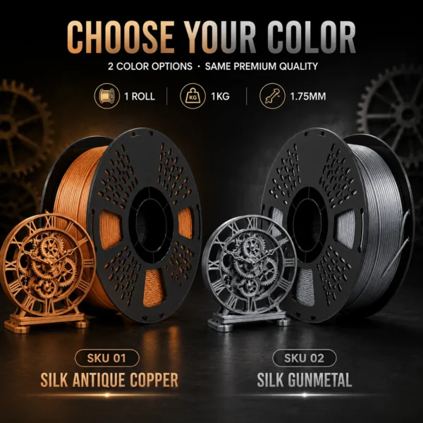 HELOLAND Silk PLA Filament 1.75mm, 1KG/2.2LB Metallic 3D Printer Filament, Silk Antique Copper & Gunmetal, Glossy Finish, Smooth Printing for Models, Figures, Home Decor, Crafts & DIY Projects