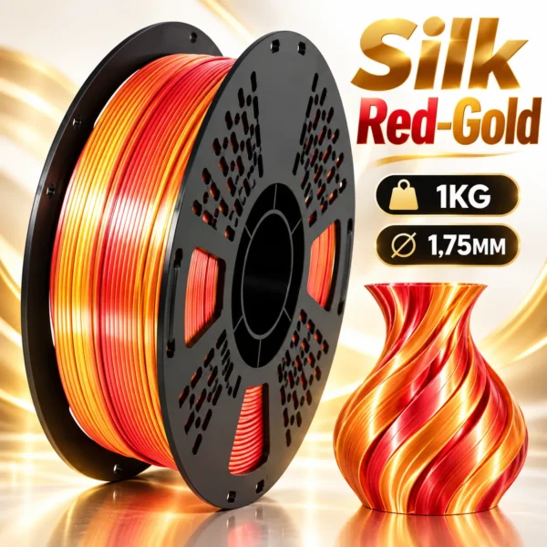 HELOLAND Silk Red Gold PLA Filament 1.75mm 1KG, Dual Color Shiny Silk 3D Printer Filament, Smooth Printing Red Gold PLA for Models, Crafts & Decorative Prints