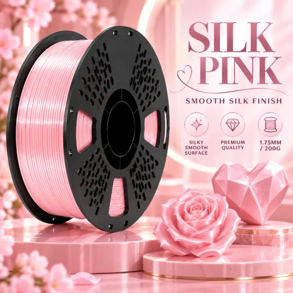 Silk Pink PLA Filament 1.75mm 1KG, Shiny Silk Finish 3D Printer Filament, Smooth Printing Pink Filament for DIY Models, Crafts & Decorative Prints