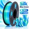 HELOLAND Silk Rainbow Blue Green PLA Filament 1.75mm 1KG, Dual Color Gradient 3D Printer Filament, Shiny Silk Finish for Models, Crafts & Decorative 3D Prints