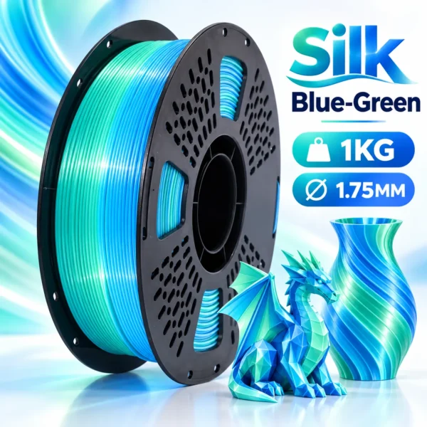 HELOLAND Silk Rainbow Blue Green PLA Filament 1.75mm 1KG, Dual Color Gradient 3D Printer Filament, Shiny Silk Finish for Models, Crafts & Decorative 3D Prints