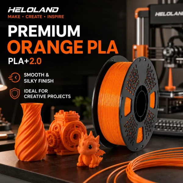 62236d7c-9242-49a6-b918-8e477c8ba7a8 HELOLAND PLA+2.0 3D Printer Filament 1.75mm, 1KG/2.2LB Vibrant Orange PLA Filament, ±0.02mm Accuracy, Smooth High-Speed Printing for Models, Crafts, Prototypes, Home Decor & DIY Projects