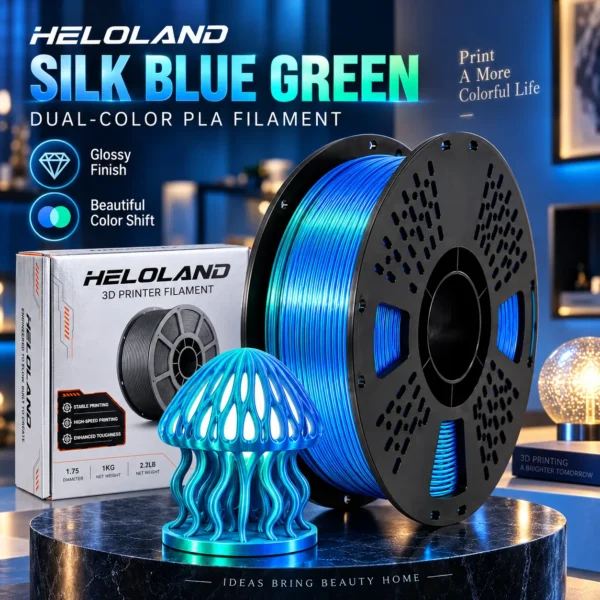 ChatGPT Image 2026年9月8日 11_01_23 (2) Blue Green Silk PLA Filament 1.75mm, 1KG Dual Color 3D Printer Filament with Glossy Silk Finish, Two Tone PLA for Dragons, Art Models, Vases, Gifts & DIY Projects