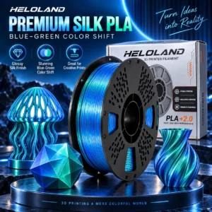 Blue Green Silk PLA Filament 1.75mm, 1KG Dual Color 3D Printer Filament with Glossy Silk Finish, Two Tone PLA for Dragons, Art Models, Vases, Gifts & DIY Projects