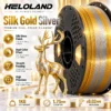 HELOLAND Gold Silver Dual Color PLA Filament 1.75mm 1KG, Silk PLA+ 3D Printing Filament, High Speed Printing, AMS Compatible, Clog Resistant, ±0.02mm Tolerance