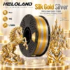 HELOLAND Gold Silver Dual Color PLA Filament 1.75mm 1KG, Silk PLA+ 3D Printing Filament, High Speed Printing, AMS Compatible, Clog Resistant, ±0.02mm Tolerance