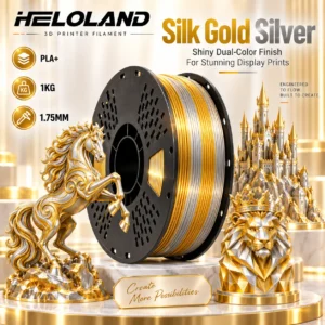 HELOLAND Gold Silver Dual Color PLA Filament 1.75mm 1KG, Silk PLA+ 3D Printing Filament, High Speed Printing, AMS Compatible, Clog Resistant, ±0.02mm Tolerance