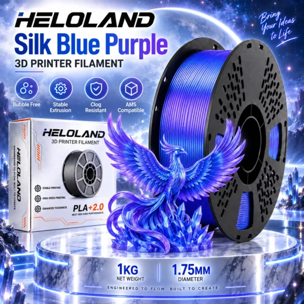 HELOLAND Blue Purple Dual Color PLA Filament 1.75mm 1KG, Silk PLA+ 3D Printing Filament, High Speed Printing, Clog Resistant, Tangle Free, AMS Compatible