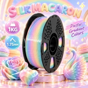 Silk Macaron Rainbow PLA Filament 1.75mm 1KG, Pastel Multicolor Gradient 3D Printer Filament, Shiny Silk Finish for Crafts, Models & Decorative 3D Printing