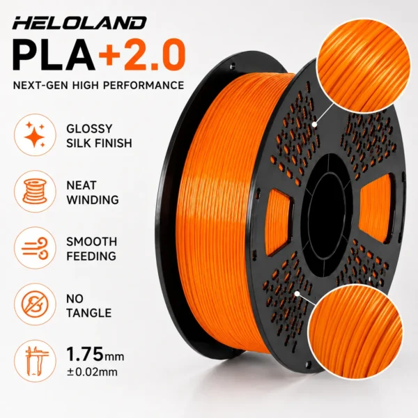 bbb2ab11-c544-46dc-b239-af29640ecd39 HELOLAND PLA+2.0 3D Printer Filament 1.75mm, 1KG/2.2LB Vibrant Orange PLA Filament, ±0.02mm Accuracy, Smooth High-Speed Printing for Models, Crafts, Prototypes, Home Decor & DIY Projects