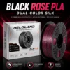 HELOLAND Black Rose Dual-Color Silk PLA 3D Printer Filament, 1.75mm Diameter, 1KG Polylactic Acid, 50/50 Side-by-Side Single-Strand Color Effect, Glossy Metallic Finish, Compatible with FDM Printers, Glossy Finish