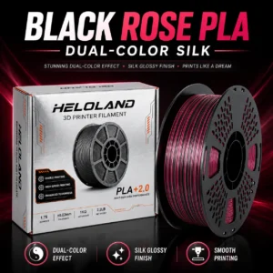 HELOLAND Black Rose Dual-Color Silk PLA 3D Printer Filament, 1.75mm Diameter, 1KG Polylactic Acid, 50/50 Side-by-Side Single-Strand Color Effect, Glossy Metallic Finish, Compatible with FDM Printers, Glossy Finish