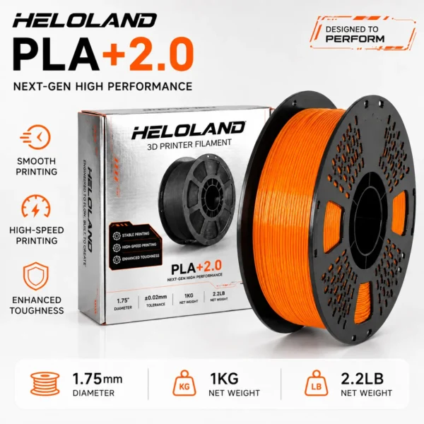 f24a0d07-11ce-43f0-8b6b-079240b7b80a HELOLAND PLA+2.0 3D Printer Filament 1.75mm, 1KG/2.2LB Vibrant Orange PLA Filament, ±0.02mm Accuracy, Smooth High-Speed Printing for Models, Crafts, Prototypes, Home Decor & DIY Projects