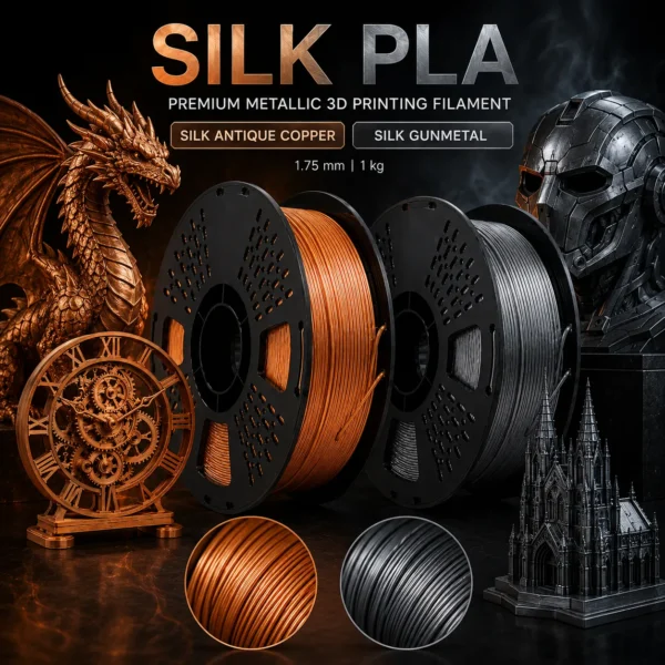 HELOLAND Silk PLA Filament 1.75mm, 1KG/2.2LB Metallic 3D Printer Filament, Silk Antique Copper & Gunmetal, Glossy Finish, Smooth Printing for Models, Figures, Home Decor, Crafts & DIY Projects