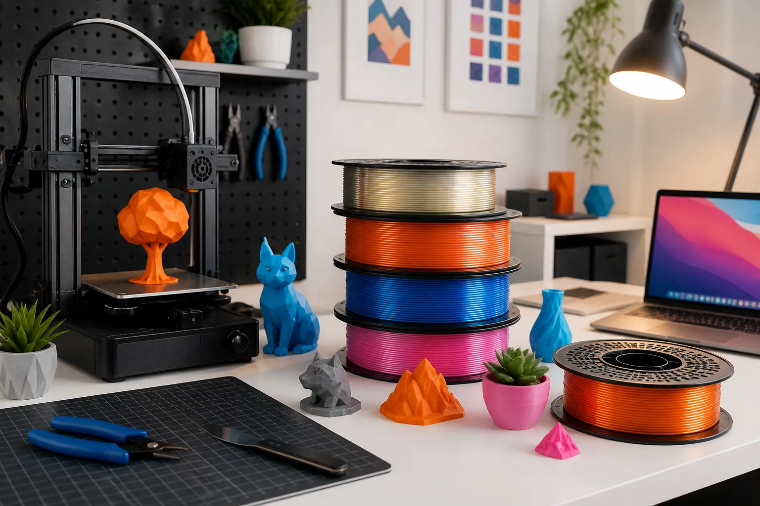 Home maker studio with 3D printer and filament