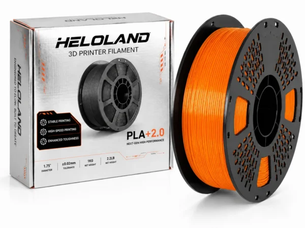 活橙色 HELOLAND PLA+2.0 3D Printer Filament 1.75mm, 1KG/2.2LB Vibrant Orange PLA Filament, ±0.02mm Accuracy, Smooth High-Speed Printing for Models, Crafts, Prototypes, Home Decor & DIY Projects
